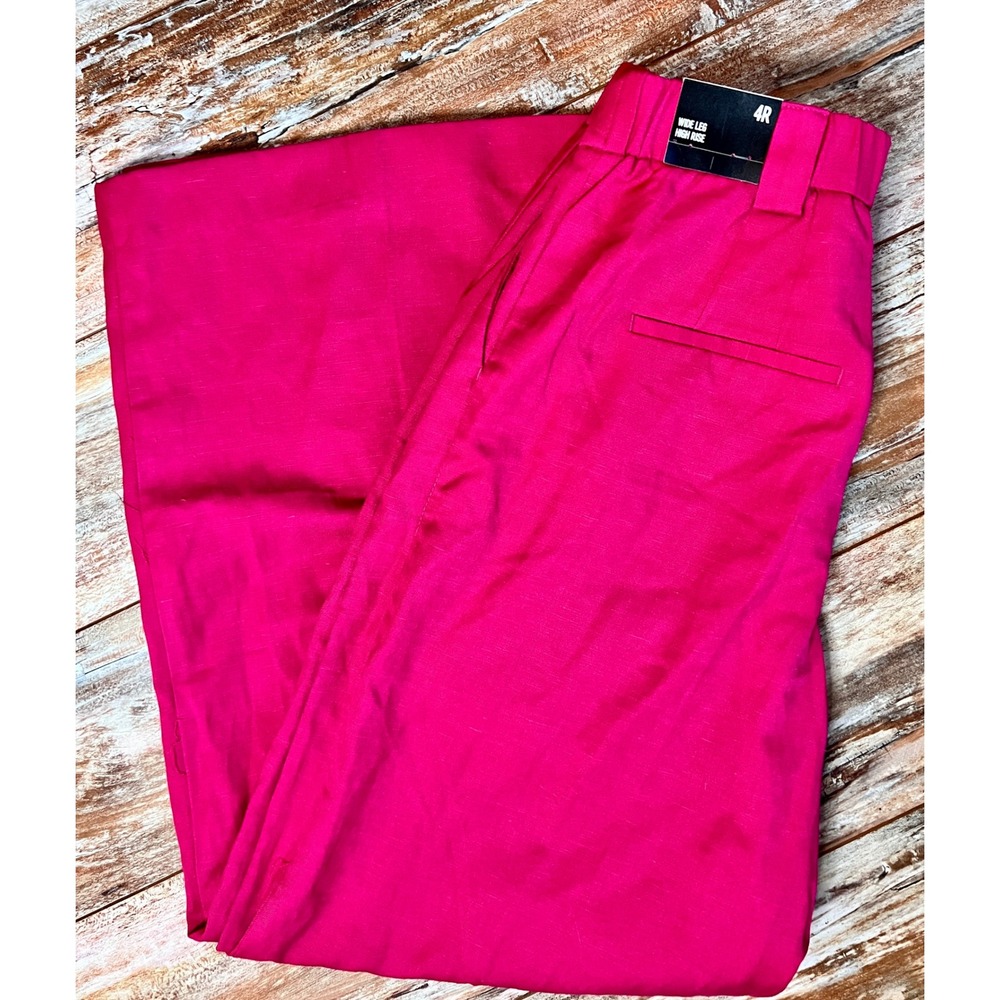 Express Wide Leg High Rise Trouser Pants Linen Blend Pink 4R NWT Barbiecore - Picture 2 of 12